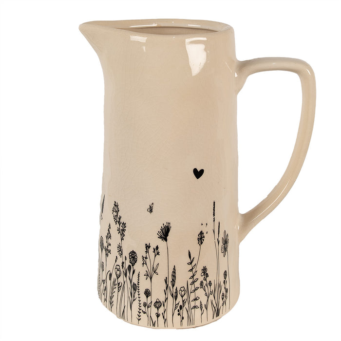 Clayre & Eef Decoratie Kan 21x14x26 cm Beige Zwart Keramiek Waterkan