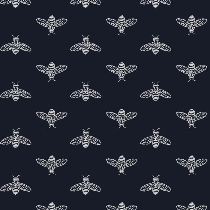 Joules vliesbehang Block Print Bee French Donkerblauw