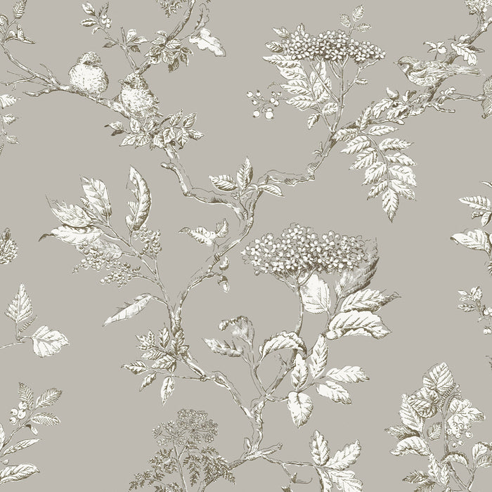Laura Ashley Elderwood Behang - Planten - 10mx52cm - Grijs