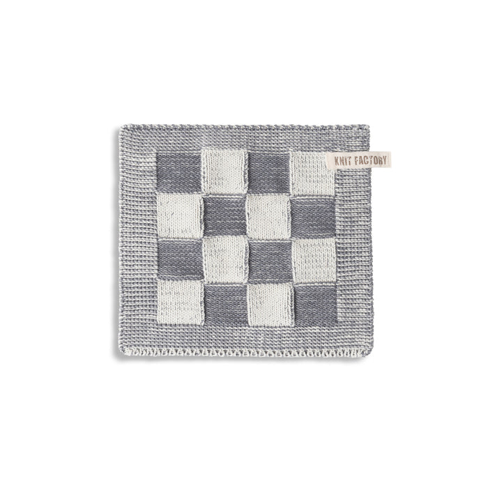 Knit Factory Gebreide Pannenlap Block - Ecru|Med Grey - 23x23 cm