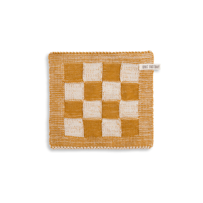 Knit Factory Gebreide Pannenlap Block - Ecru|Oker - 23x23 cm
