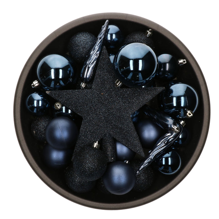 Bellatio decorations Kerstballen - 33x - donkerblauw - met piek