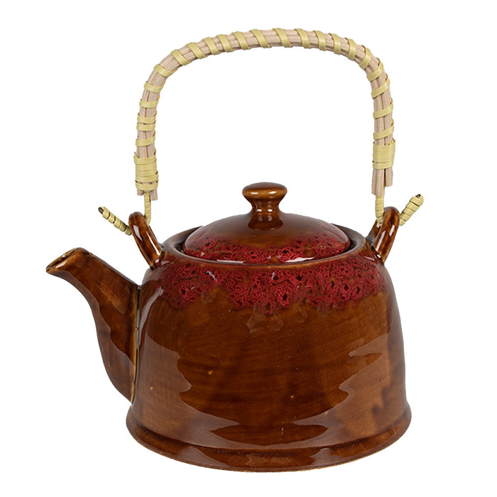 Clayre & Eef Theepot met Filter 750 ml Bruin Rood Keramiek