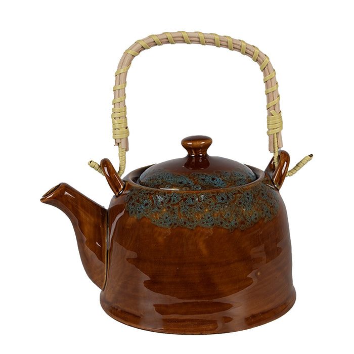 Clayre & Eef Theepot met Filter 750 ml Bruin Blauw Keramiek