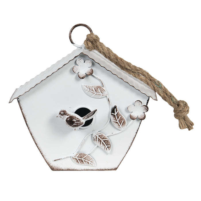 Clayre & Eef Vogelhuis 21x11x22 cm Wit Metaal Vogelhuisje Hangend