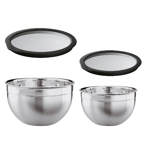Schaal met Vershouddeksel, Set van 2 Stuks, RVS, Ø 20 cm, Ø 24 cm - Rö