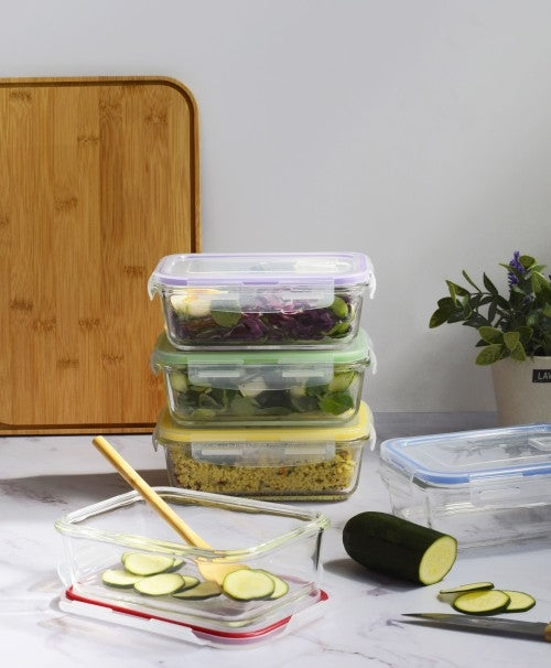 Vershoudboxenset, 5 stuks, Glas, 0.85 L - Pebbly
