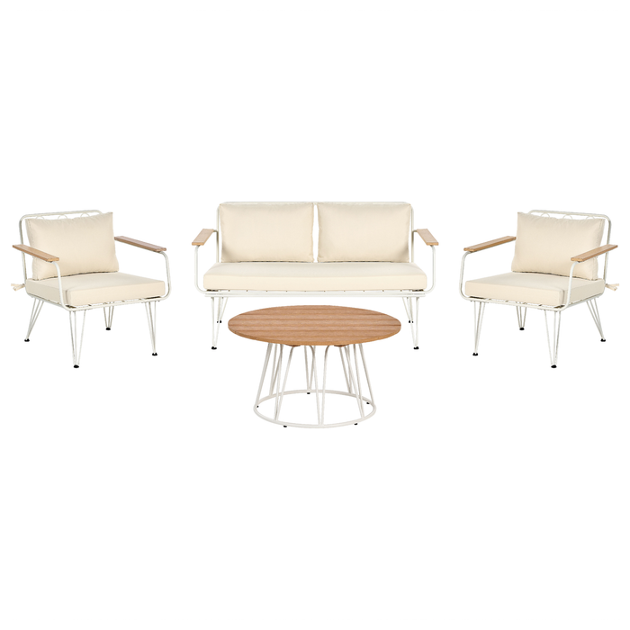 Beliani - MONTESILVANO - Loungeset voor 4 - Wit met Beige - Staal