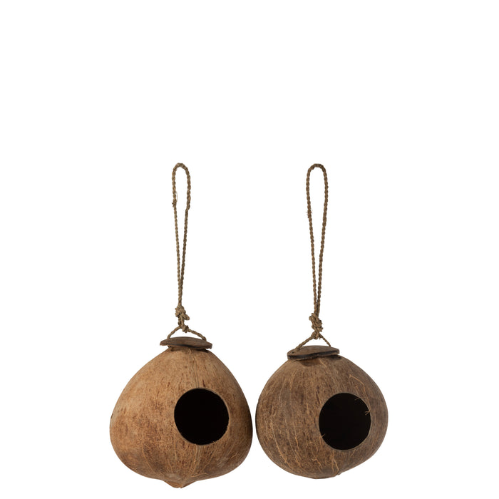 J-Line Kokosnoot Huis decoratie - vogelhuisje - hout - naturel - L
