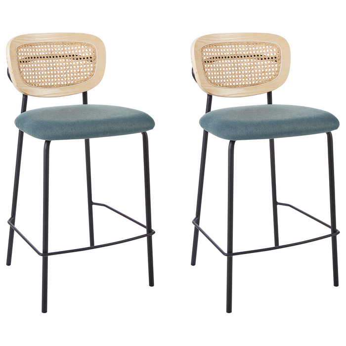 Beliani - MAYETTA - Barkruk set van 2 - Blauwgroen - Polyester
