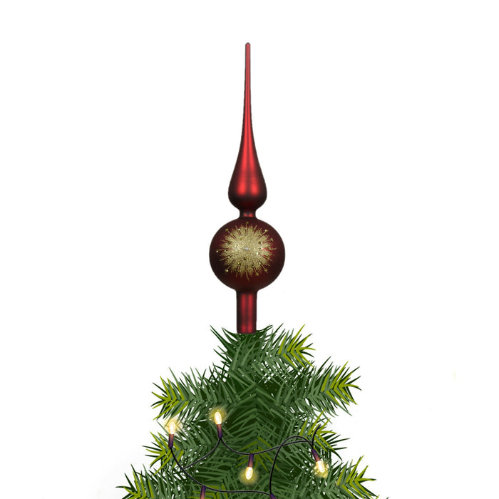 Decoris kerstboom piek luxe - donkerrood|goud - glas - 31cm