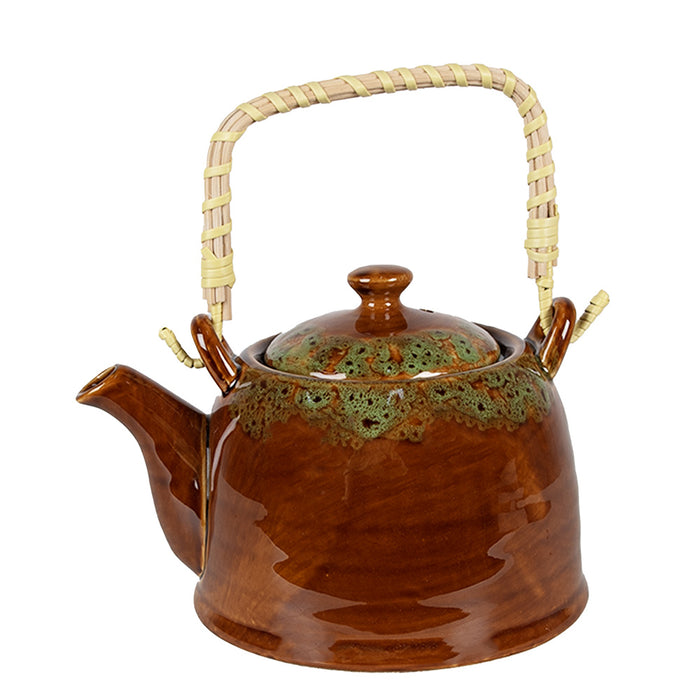 Clayre & Eef Theepot met Filter 750 ml Bruin Groen Keramiek