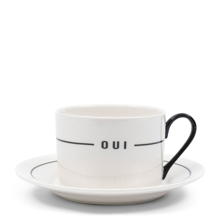 Riviera Maison Kop en Schotel Wit - Oui Merci - Porselein - 220 ml