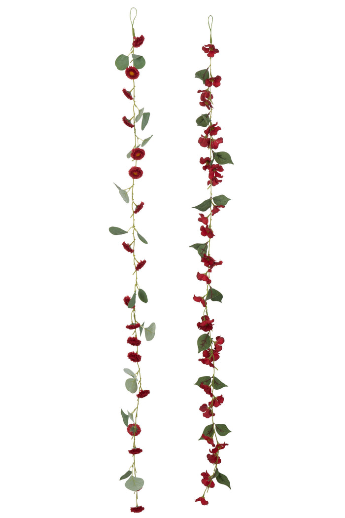 J-Line Slinger Bloemen + Blaadjes - kunststof - rood|groen - 2 stuks