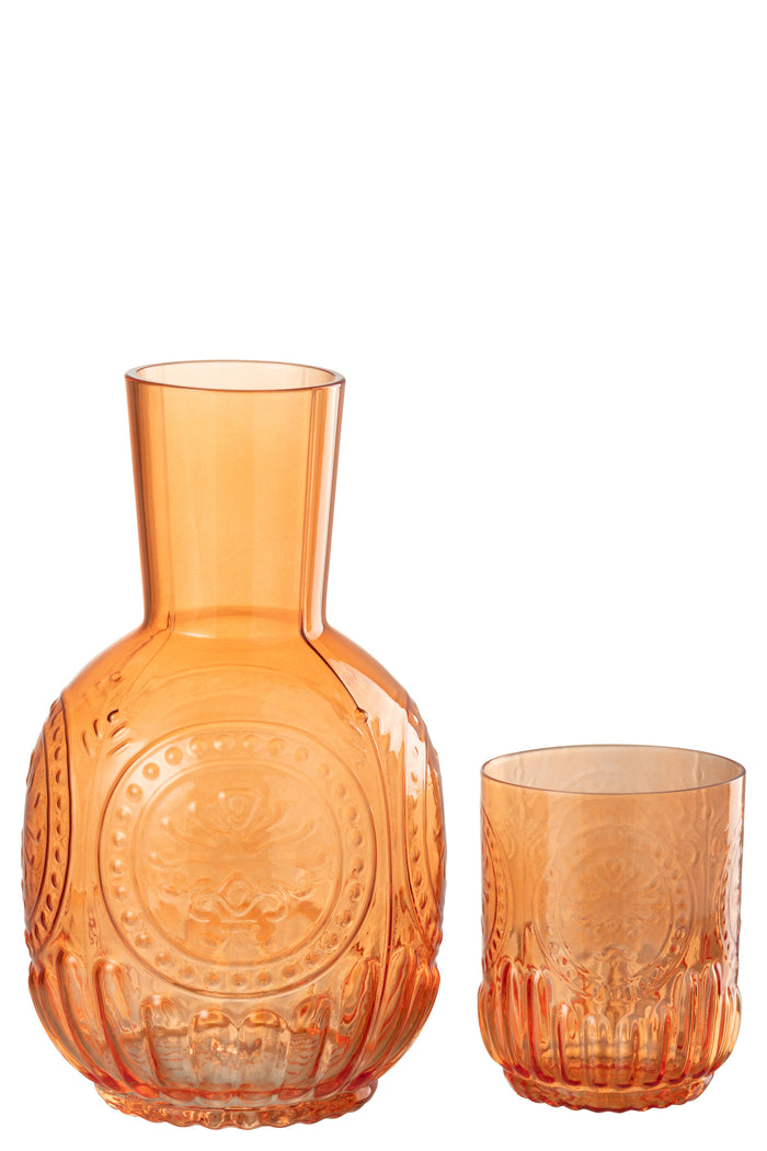 J-Line karaf + glas Maya - glas - oranje
