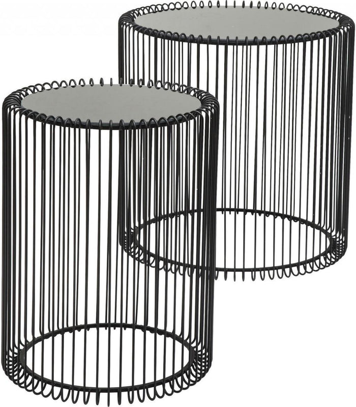 Kare Design Wire Bijzettafel Hoog - Set Van 2 - Zwart Met Glas
