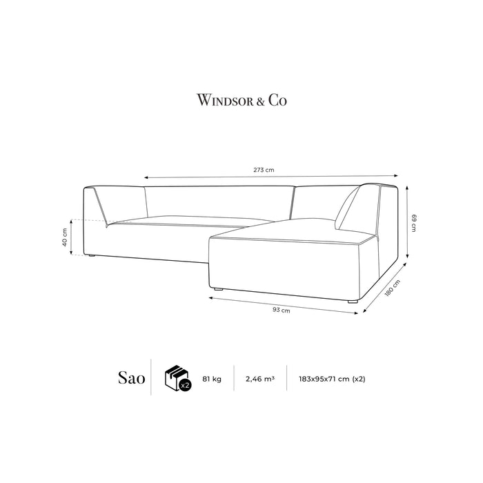 Windsor & Co Sao Hoekbank met Chaise Longue Rechts - 4-zits - Ribstof - Zwart