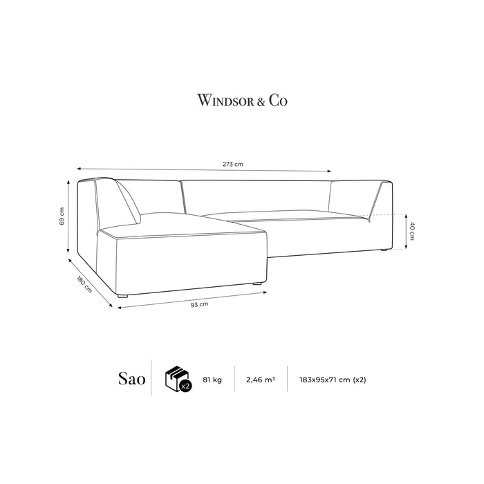 Windsor & Co Sao Hoekbank met Chaise Longue Links - 4-zits - Ribstof - Zwart