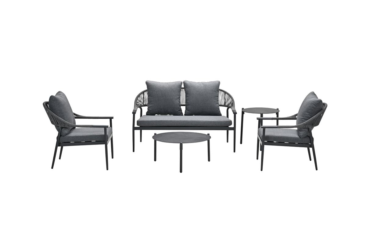 Santiago loungeset - 5-delig - carbon black - rope grijs - mystic grey