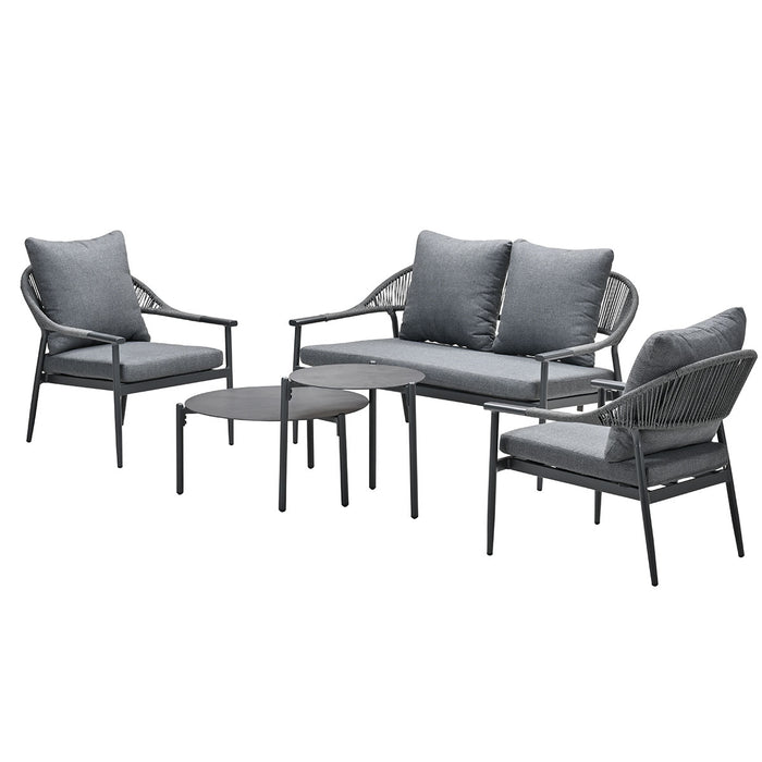 Santiago loungeset - 5-delig - carbon black - rope grijs - mystic grey