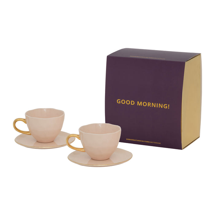 Urban Nature Culture Good Morning Kop Cappuccino/Thee en Bord Oudroze – Set van 4 - In Geschenkverpakking