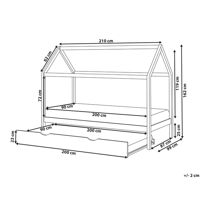 Beliani - CRILLON - Onderschuifbed - Grijs - 90 x 200 - Hout