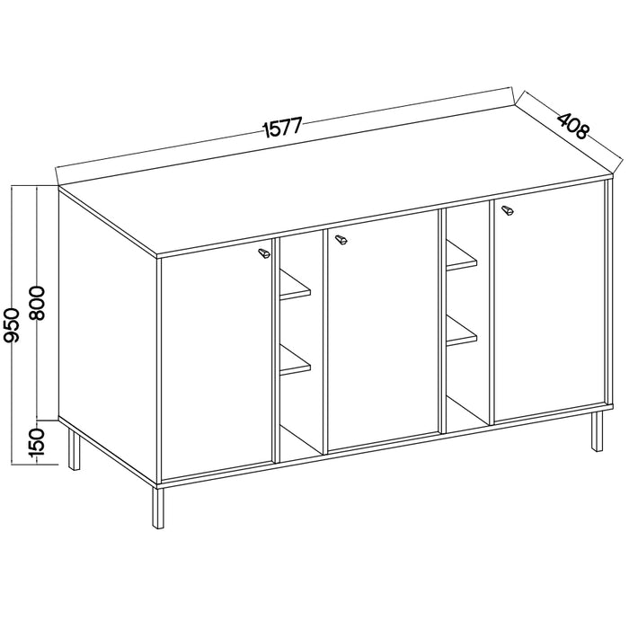 by fonQ Luvra Dressoir 3-deurs - Open Vak - Groen