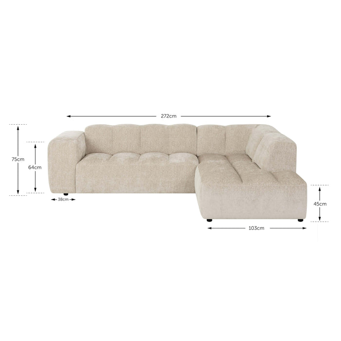 by fonQ Plume 2,5-zits Hoekbank Rechts - Chenille - Grijs