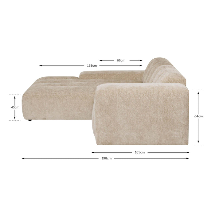 by fonQ Plume 2,5-zits Hoekbank met Chaise Longue XL Links - Chenille - Groen