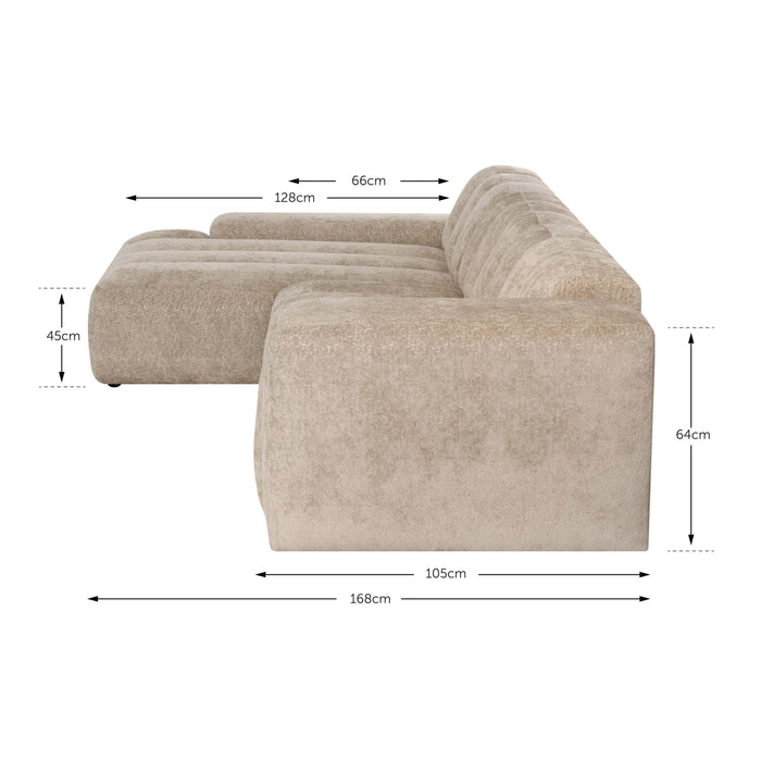 by fonQ Plume 4-zits Hoekbank met Chaise Longue Links - Chenille - Beige