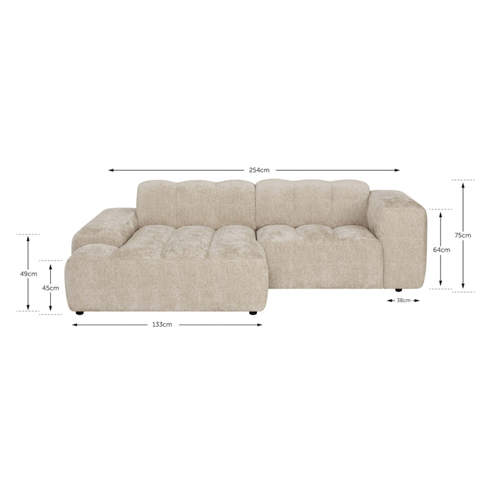 by fonQ Plume 2,5-zits Hoekbank met Chaise Longue XL Links - Chenille - Grijs