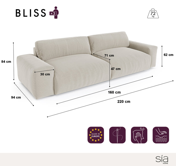 Sofa 3 zits corduroy soft touch crème 220cm