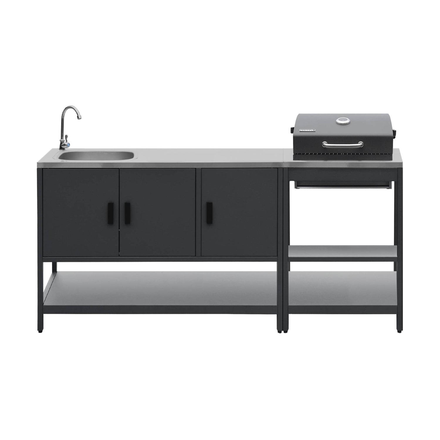 sweeek - Buitenkeuken, 2 modules, roestvrij staal, barbecue op