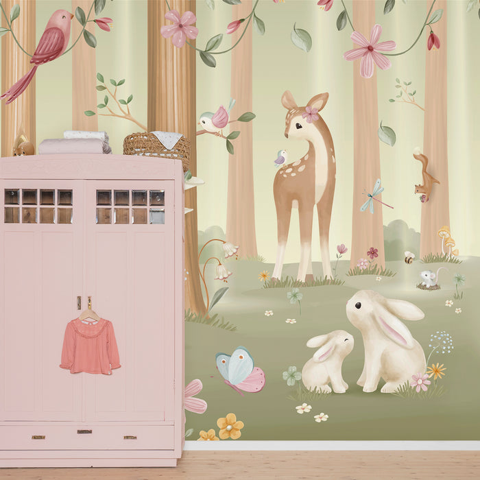 Little Dutch Fairy Garden Fotobehang - Dieren - 2,80x3m - Groen