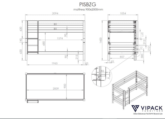 Vipack Pino Stapelbed met Lades - naturel