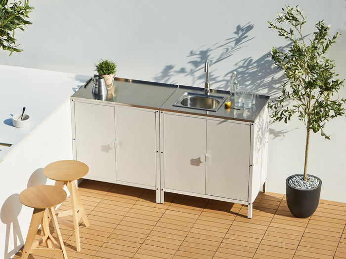 Beliani - VILAMA - Tuin keukenset 2-delig met spoelbak - Wit - RVS