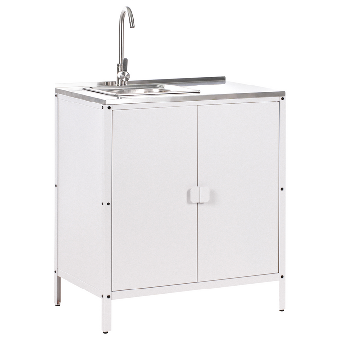 Beliani - VILAMA - Tuin keukenset 2-delig met spoelbak - Wit - RVS