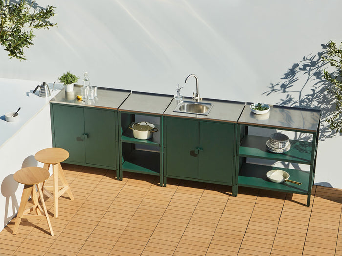 Beliani-VILAMA-Tuin kookeilanden en keukenkasten 4-delig-Groen-RVS