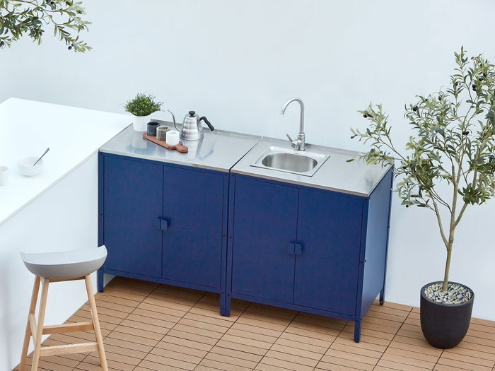 Beliani - VILAMA - Tuin keukenset 2-delig met spoelbak - Blauw - RVS