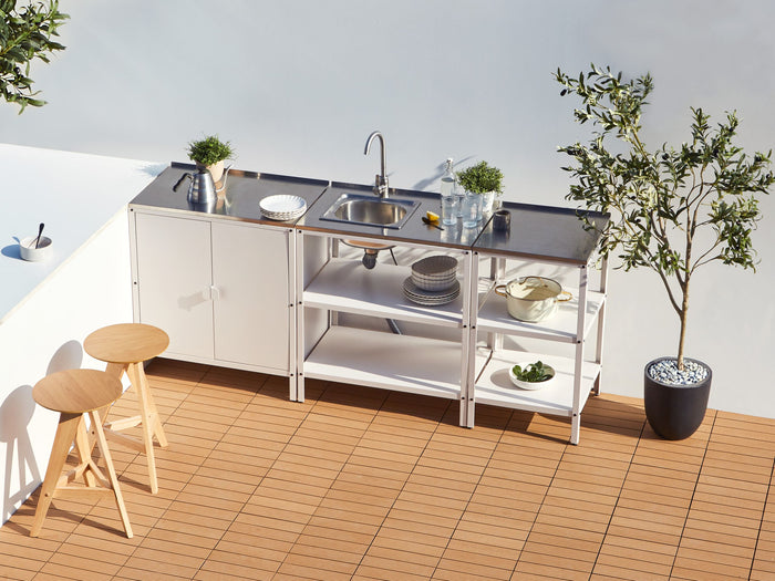 Beliani - VILAMA - Tuin kookeiland met keukenkast 3-delig - Wit - RVS