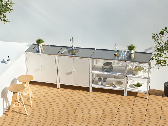 Beliani-VILAMA-Tuin kookeilanden en keukenkasten 4-delig-Wit-RVS