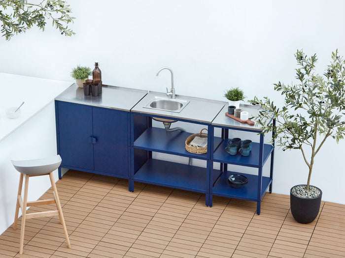 Beliani-VILAMA-Tuin kookeiland met keukenkast 3-delig-Blauw-RVS