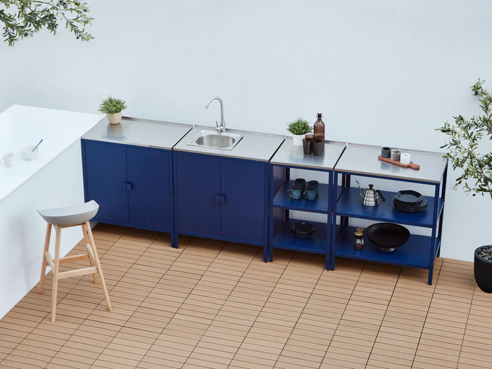 Beliani-VILAMA-Tuin kookeilanden en keukenkasten 4-delig-Blauw-RVS