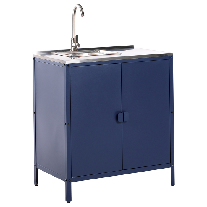 Beliani-VILAMA-Tuin kookeilanden en keukenkasten 4-delig-Blauw-RVS