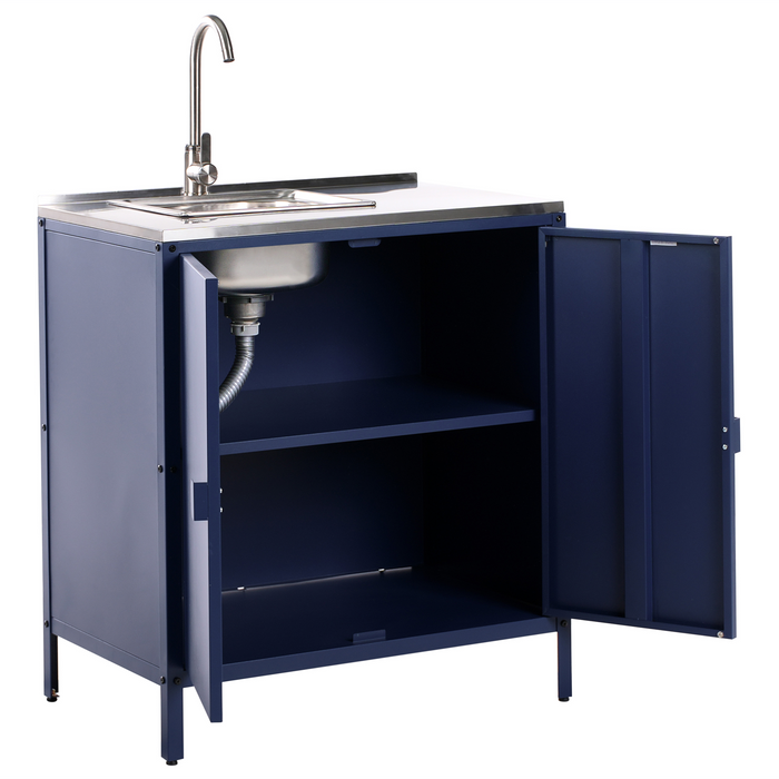 Beliani-VILAMA-Tuin kookeilanden en keukenkasten 4-delig-Blauw-RVS