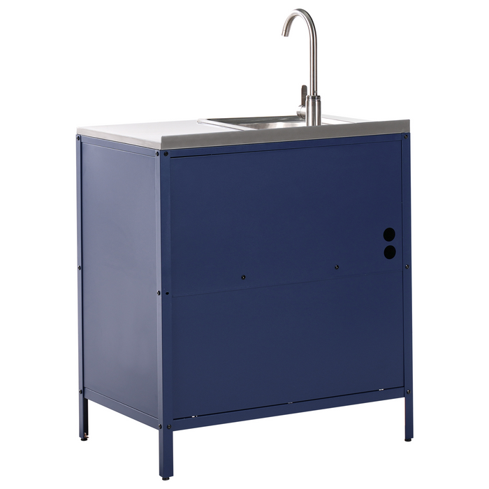 Beliani-VILAMA-Tuin kookeilanden en keukenkasten 4-delig-Blauw-RVS