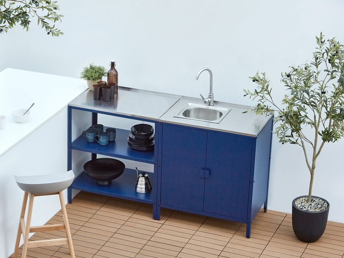 Beliani-VILAMA-Tuin kookeiland met keukenkast 2-delig-Blauw-RVS