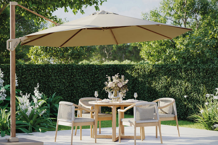 Platinum Challenger Zweefparasol T2 premium - 3,5 m. rond Champagne teak