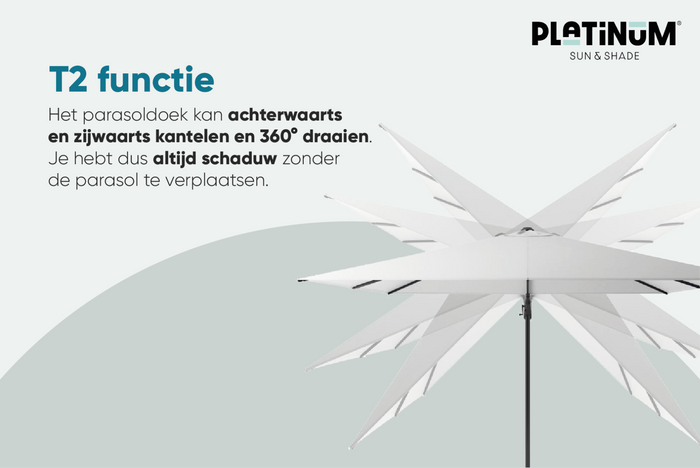 Platinum Challenger parasol T2 Premium - 2,6 x 3,5 m. - Havana Taupe
