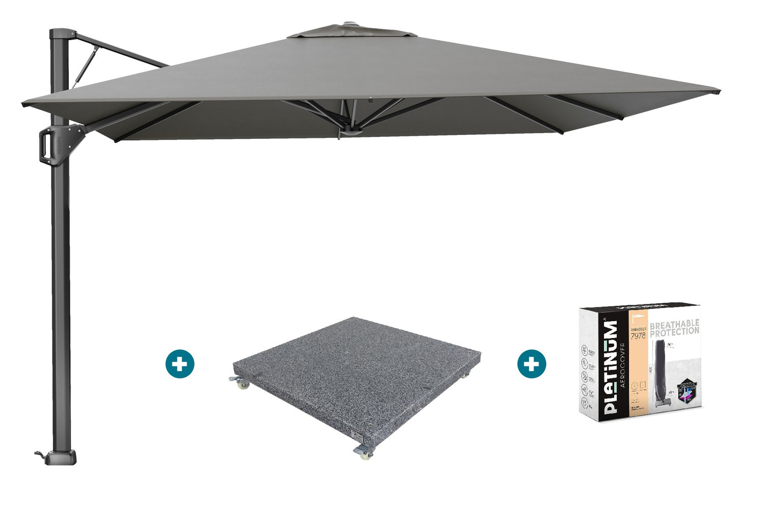 Platinum Beaufort Premium 3,2x3,2 m - Manhattan grey met voet en hoes